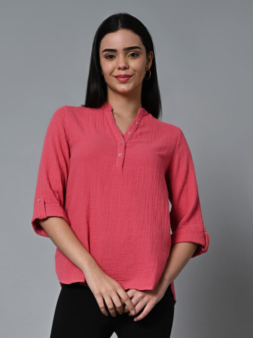 Women's Pink Cotton Regular Fit Blouse - Image 2