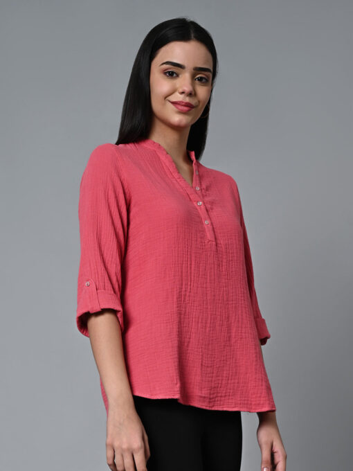 Women's Pink Cotton Regular Fit Blouse - Image 3