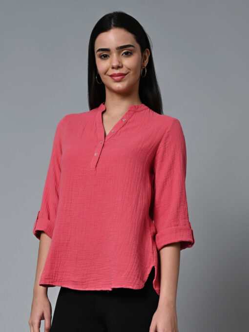 Women's Pink Cotton Regular Fit Blouse - Image 4