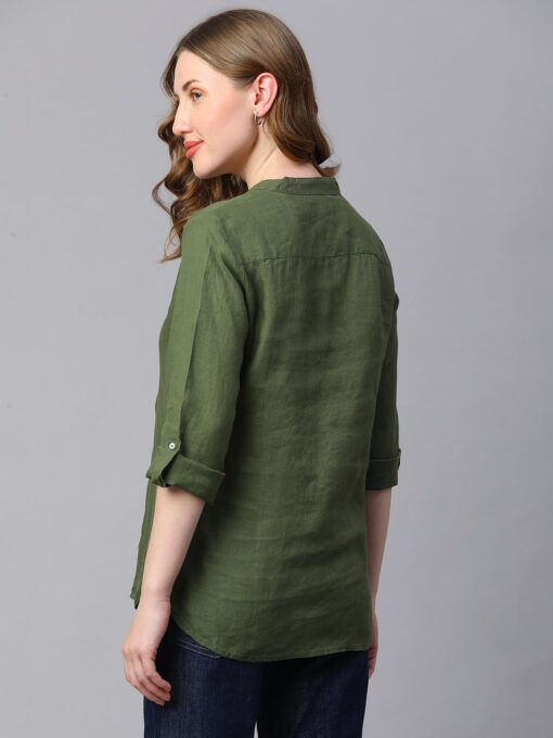 Women's Green Linen Regular Fit Blouse - Image 5