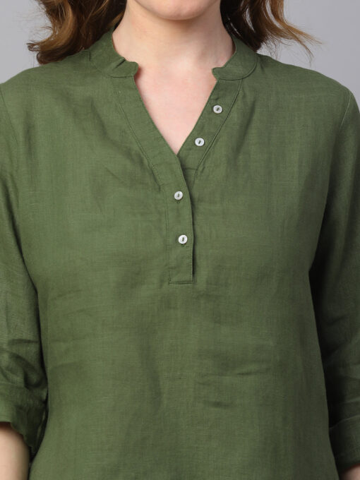 Women's Green Linen Regular Fit Blouse - Image 6