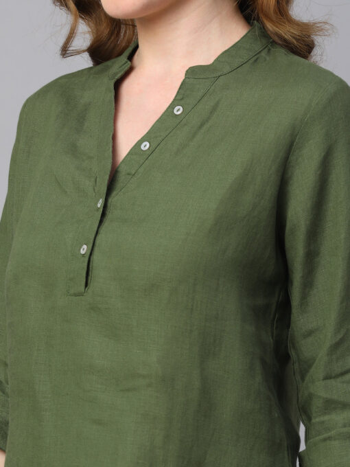 Women's Green Linen Regular Fit Blouse - Image 7