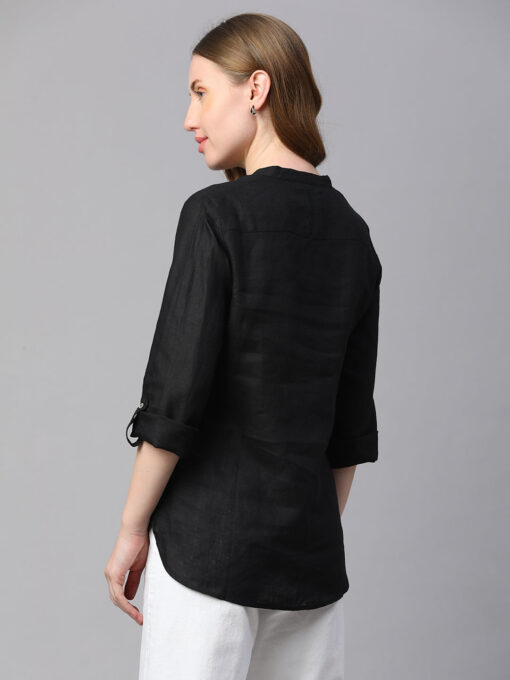 Women's Black Linen Regular Fit Blouse - Image 5