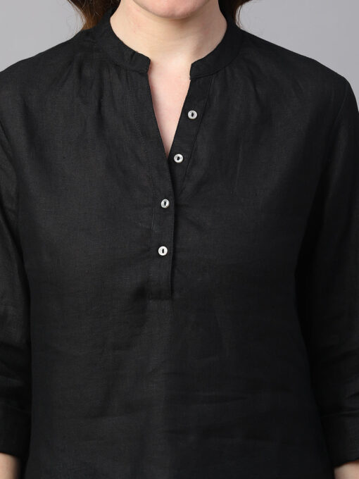 Women's Black Linen Regular Fit Blouse - Image 6