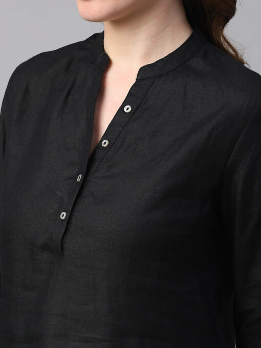 Women's Black Linen Regular Fit Blouse - Image 7