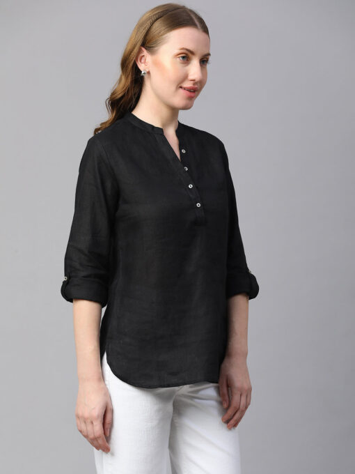 Women's Black Linen Regular Fit Blouse - Image 4