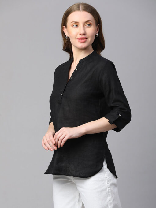 Women's Black Linen Regular Fit Blouse - Image 3