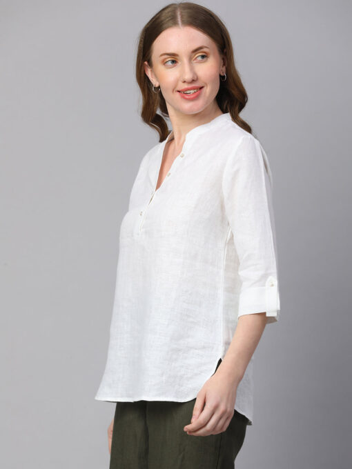 Women's White Linen Regular Fit Blouse - Image 3