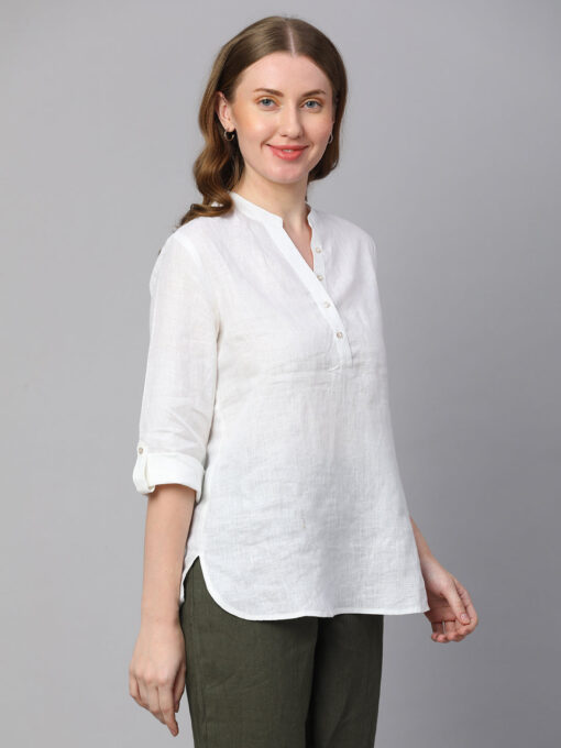 Women's White Linen Regular Fit Blouse - Image 4