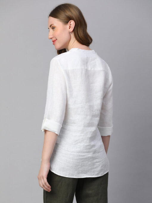 Women's White Linen Regular Fit Blouse - Image 5