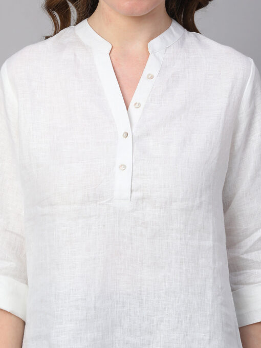 Women's White Linen Regular Fit Blouse - Image 6