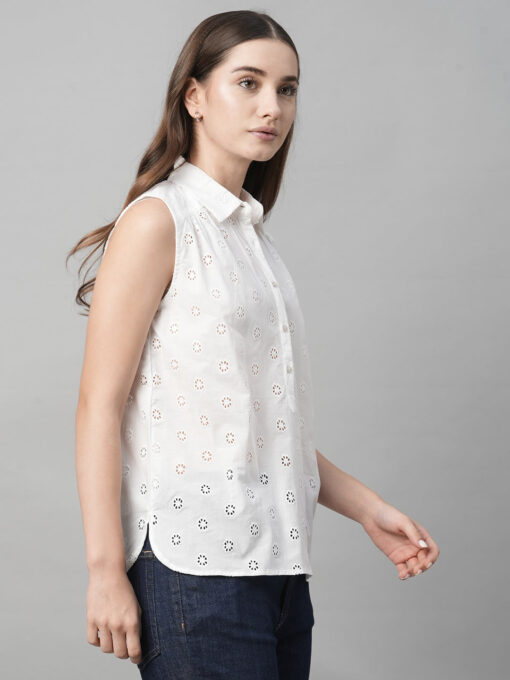 Women's White Cotton Regular Fit Blouse - Image 4