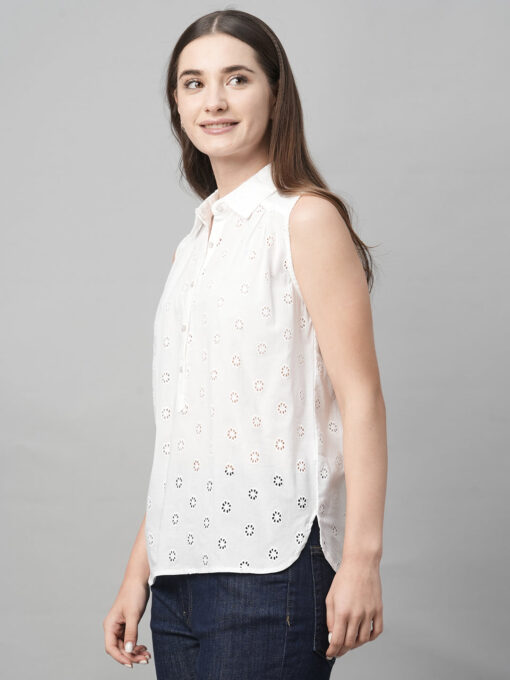 Women's White Cotton Regular Fit Blouse - Image 3