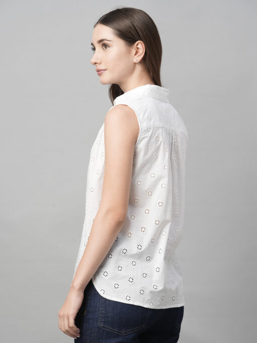 Women's White Cotton Regular Fit Blouse - Image 5