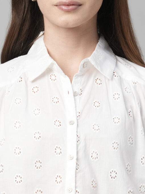 Women's White Cotton Regular Fit Blouse - Image 6