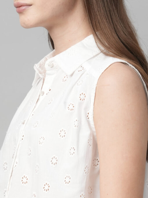 Women's White Cotton Regular Fit Blouse - Image 7