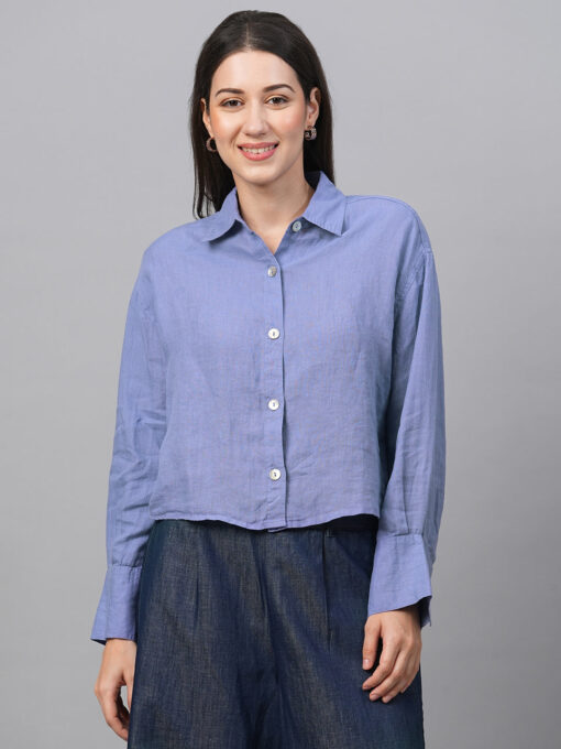 Women's Lilac Linen Boxy Fit Blouse - Image 2