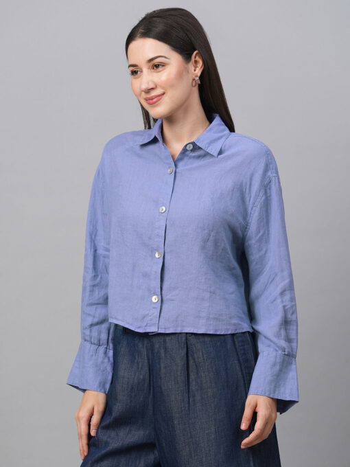 Women's Lilac Linen Boxy Fit Blouse - Image 3