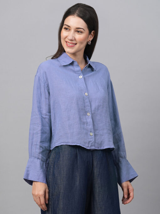 Women's Lilac Linen Boxy Fit Blouse - Image 4