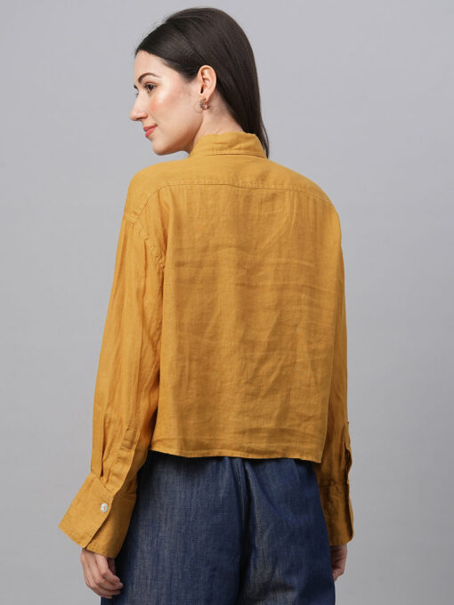 Women's Mustard Linen Boxy Fit Blouse - Image 5