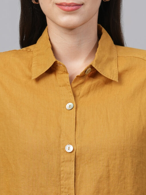 Women's Mustard Linen Boxy Fit Blouse - Image 6