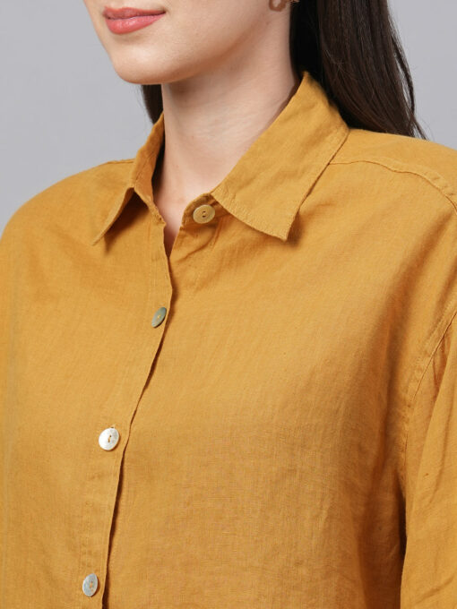 Women's Mustard Linen Boxy Fit Blouse - Image 7