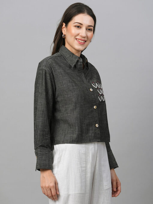 Women's Black Cotton Boxy Fit Blouse - Image 5