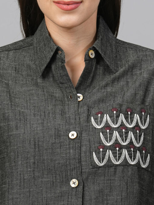 Women's Black Cotton Boxy Fit Blouse - Image 7