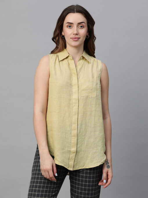 Women's Beige Linen Regular Fit Blouse - Image 2