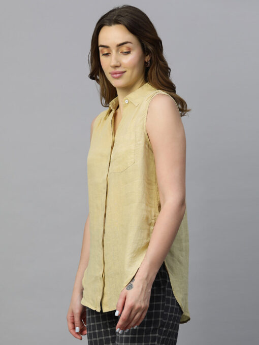 Women's Beige Linen Regular Fit Blouse - Image 3