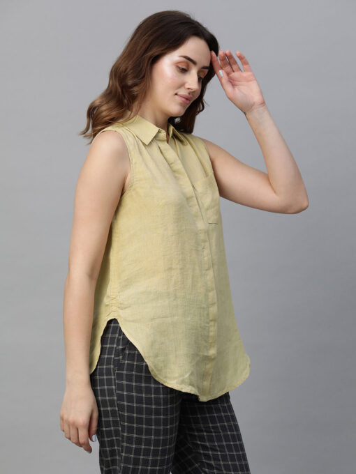 Women's Beige Linen Regular Fit Blouse - Image 4