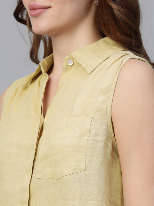 Women's Beige Linen Regular Fit Blouse - Image 7