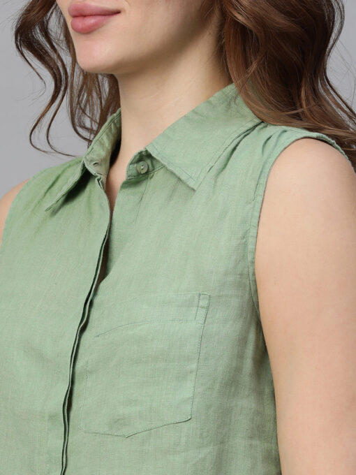 Women's Green Linen Regular Fit Blouse - Image 7