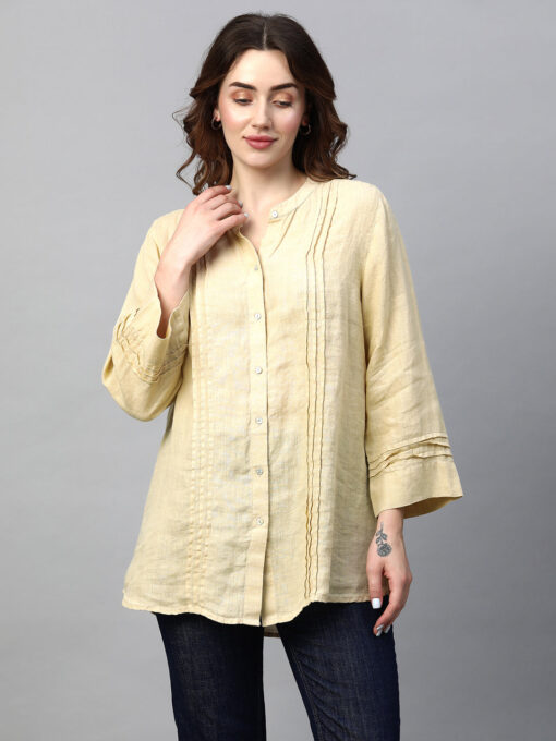 Women's Beige Linen Regular Fit Blouse - Image 2