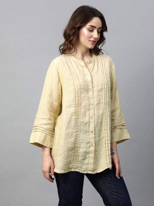 Women's Beige Linen Regular Fit Blouse - Image 3