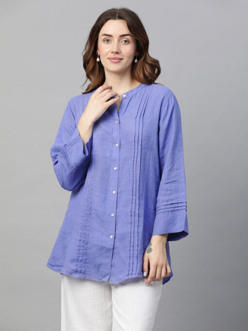 Women's Lilac Linen Regular Fit Blouse - Image 2