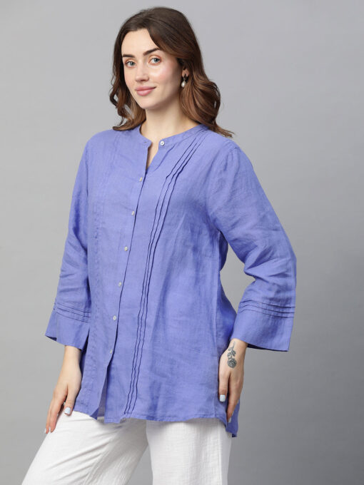 Women's Lilac Linen Regular Fit Blouse - Image 3