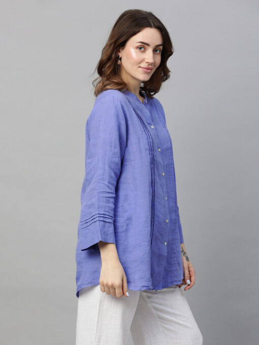 Women's Lilac Linen Regular Fit Blouse - Image 4