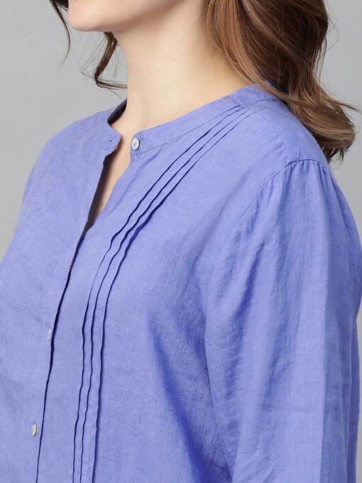 Women's Lilac Linen Regular Fit Blouse - Image 7