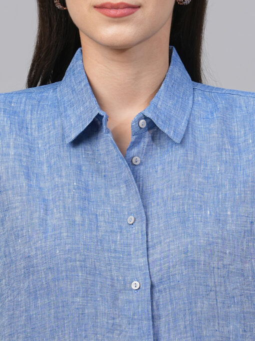 Women's Chambray Blue Linen Boxy Fit Blouse - Image 6