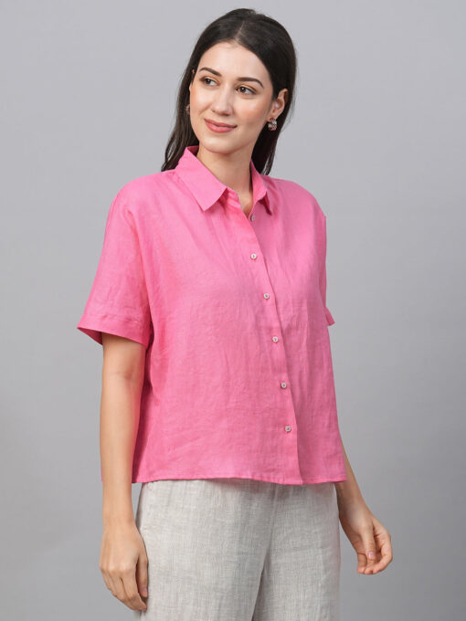 Women's Pink Linen Regular Fit Blouse - Image 4