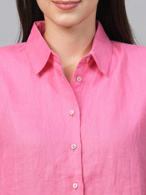 Women's Pink Linen Regular Fit Blouse - Image 6