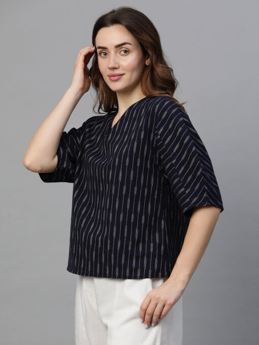 Women's Navy Cotton Regular Fit Blouse - Image 3