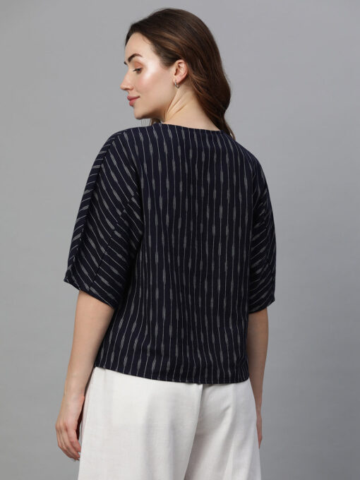 Women's Navy Cotton Regular Fit Blouse - Image 5