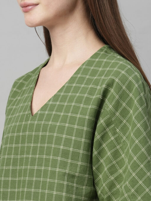 Women's Green Cotton Linen Regular Fit Blouse - Image 7