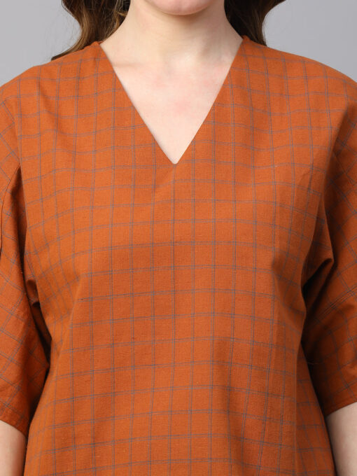 Women's Rust Cotton Linen Regular Fit Blouse - Image 6