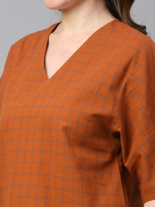 Women's Rust Cotton Linen Regular Fit Blouse - Image 7