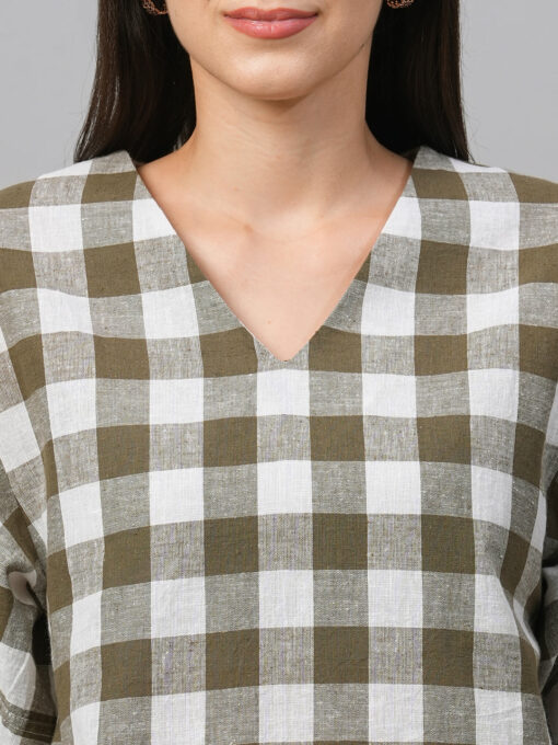 Women's Olive Cotton Linen Regular Fit Blouse - Image 6