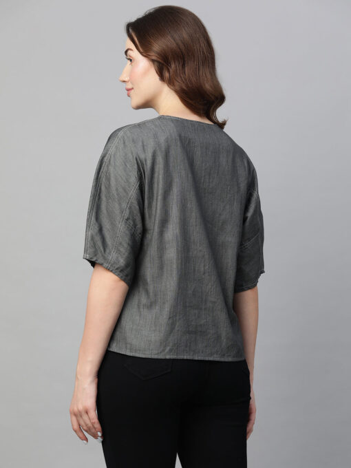 Women's Grey Cotton Regular Fit Blouse - Image 5