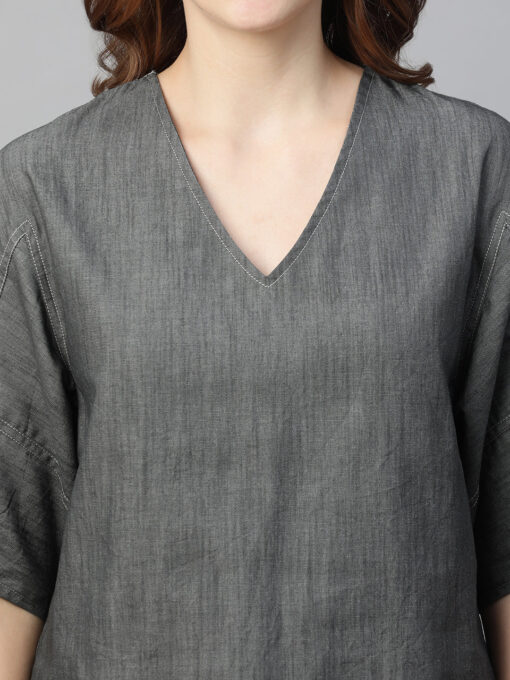 Women's Grey Cotton Regular Fit Blouse - Image 6